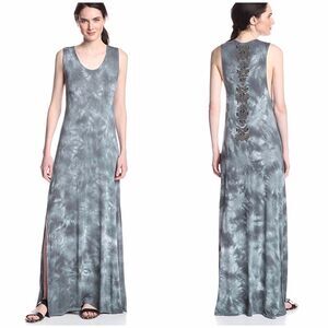 CHASER Womens XS Maxi Dress Green Tie Dye Beaded Back Side‎ Slit vacation beach